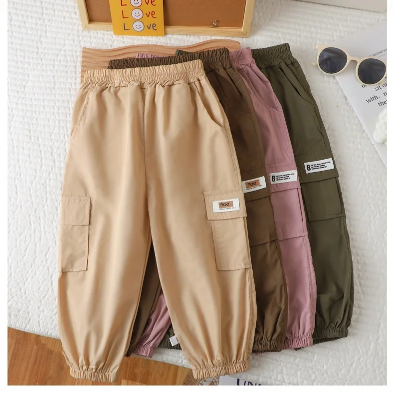 New Spring Autumn Kids Cargo Pants Loose Casual Boys & Girls Trousers Outerwear Kids Trousers Solid Children Pants for 0-8Y