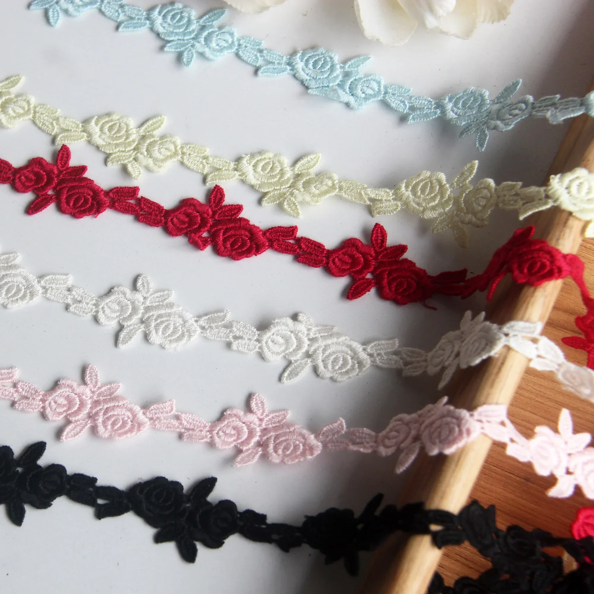 5 Yard Manual DIY Accessories Polyester Embroidery Lace Water Soluble Flower Rose 1.5cm wide