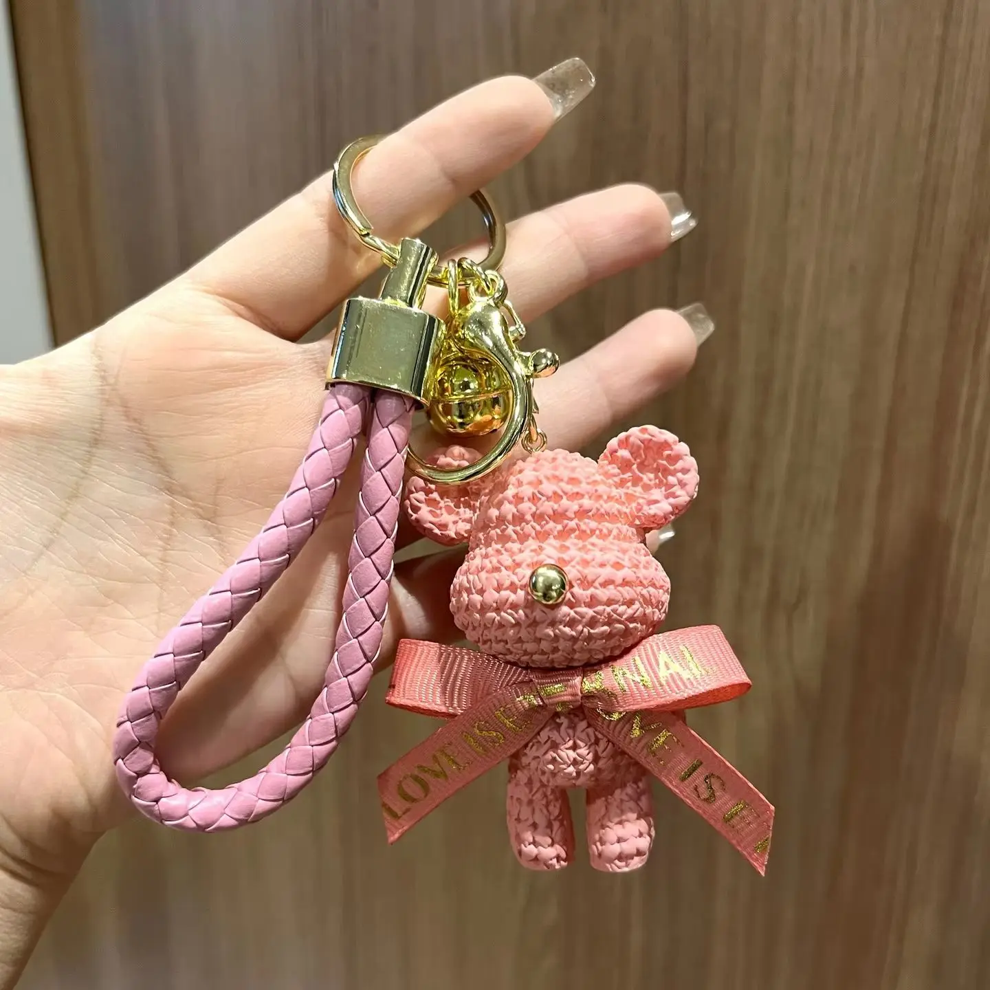 High-Appearance Multicolor Imitation Knit Texture Couple Bear Keychain Bag Charms, Holiday Small Gifts