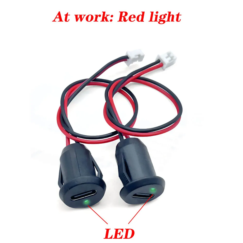 2pin Type-C glue injection direct pressure welding wire type female socket USB with LED light Type-C waterproof female socket