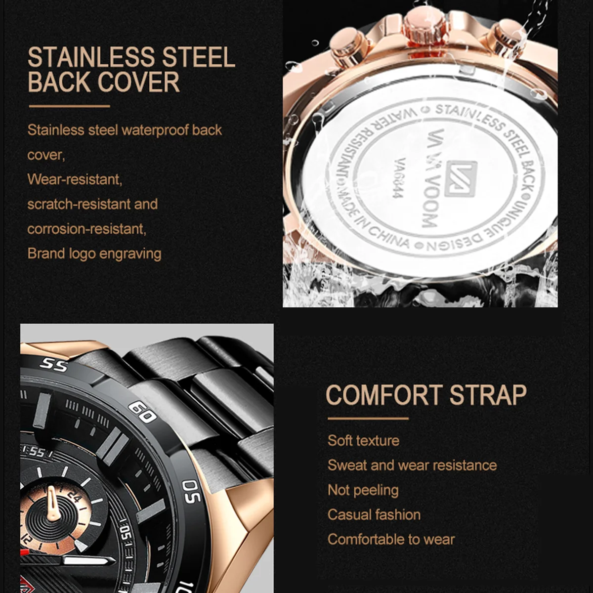 VA VA VOOM Брендовые мужские часы из нержавеющей стали с 46 мм серебристо-черным большим циферблатом, оригинальные спортивные кварцевые мужские часы гоночной серии