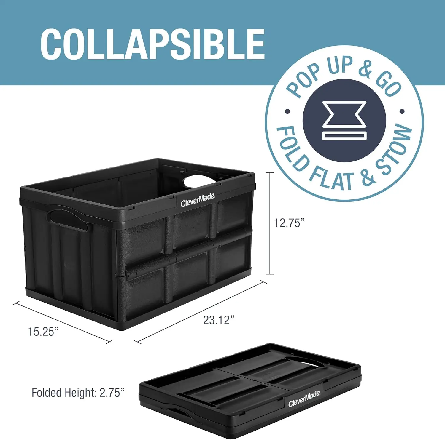 Collapsible Storage Bin, Black, 3PK - 62L (16 Gal) Stackable Storage Containers, Holds 100lbs Per Bin - Plastic Stora