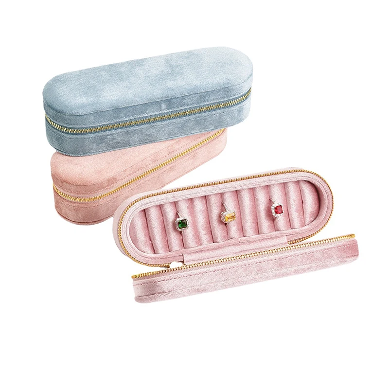 صندوق تخزين بسحاب للمجوهرات المخملية، صندوق تخزين وحلقة محمولة وصندوق عرض، صندوق تخزين عرض منزلي #5