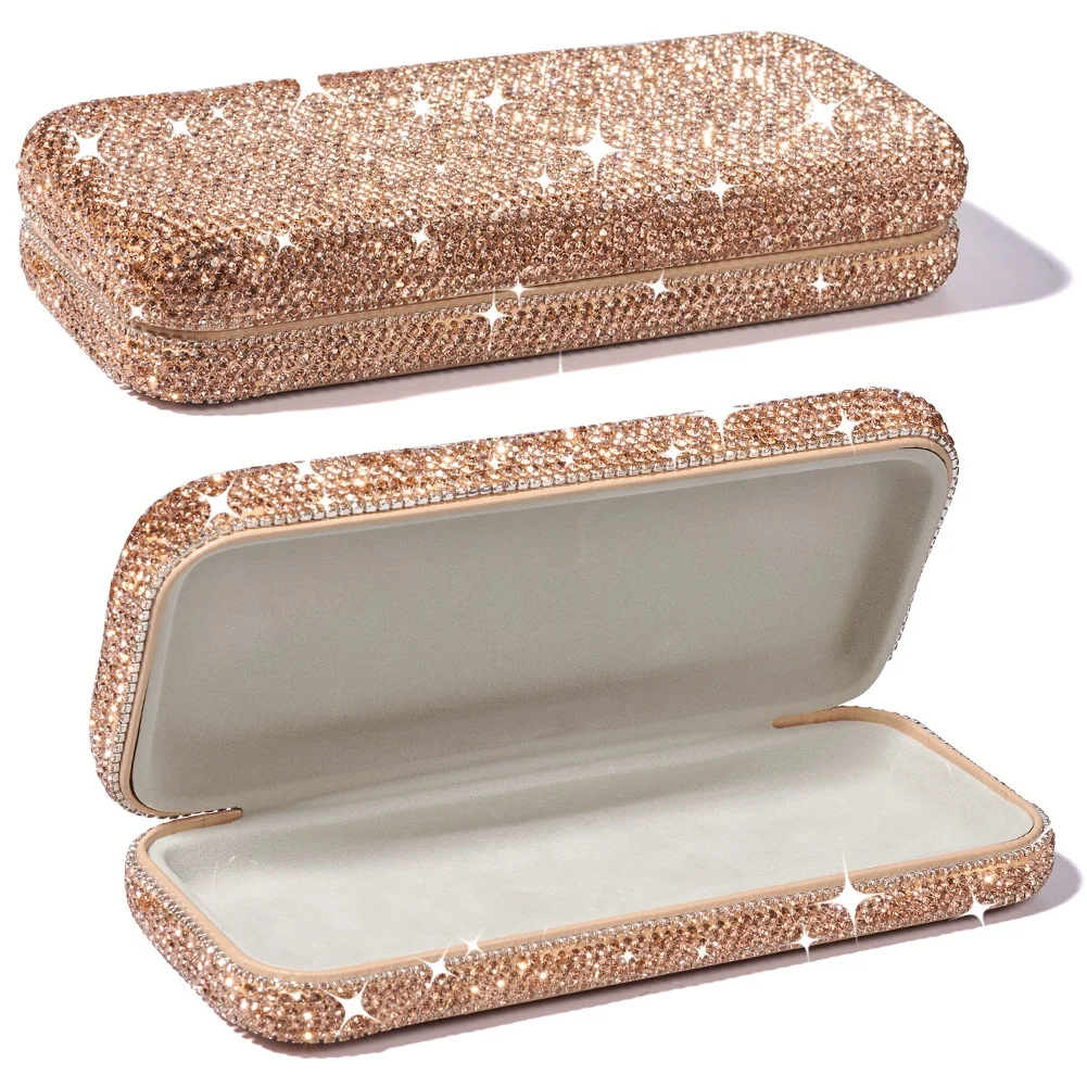 Bling Crystals Decorative Sunglasses Holder Hard Case Eyes Glasses Storage Organizer Box for Gift Women