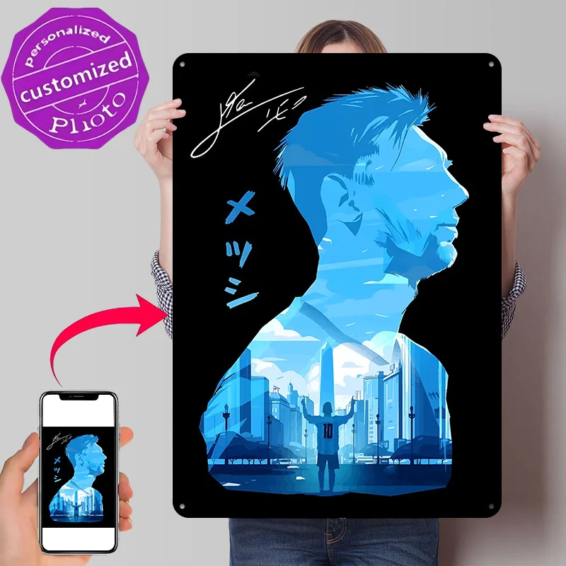 Lionel Messi 3D Texture Metal Poster Customized Wall Art Tin Sign Gift for Mancave Wand Deko Decoration Room Ornaments Bedroom