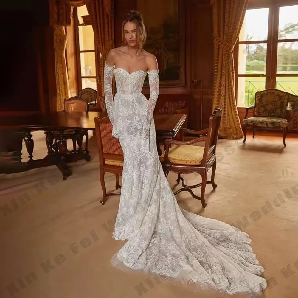 2026 Robes de mariée de luxe pour femmes sirène bohème dentelle à manches longues robes de mariée princesse robe de mariée robe personnalisée