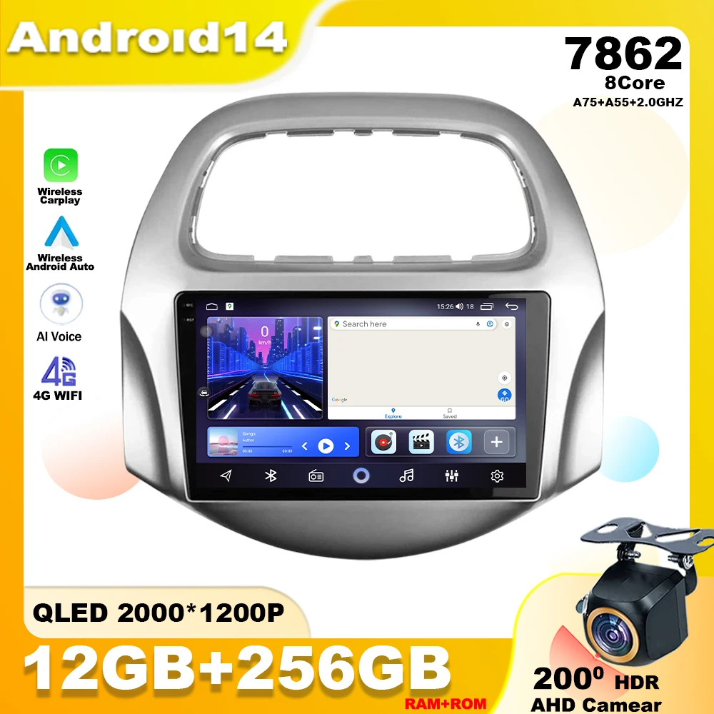 Android 14 For Chevrolet Spark Baic Beat Daewoo Matiz 2018 - 2022 Car Radio Multimedia Player Stereo Navigation GPS 4G Carplay