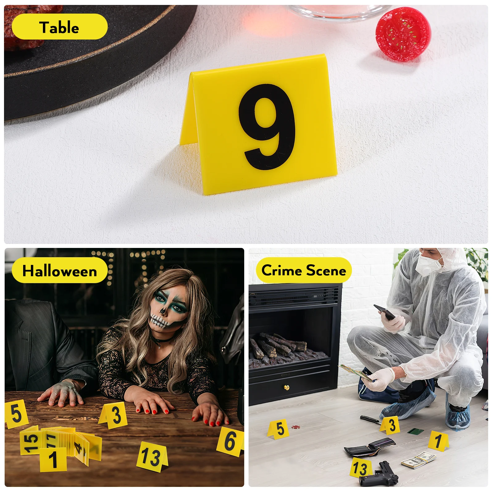 

15 pcs Yellow Plastic Table Number Markers Triangular Design Wear Resistant For Crime Scene Decorations Restaurant Floor
