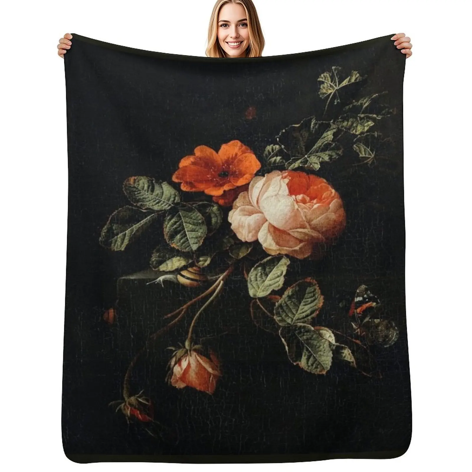 

Vintage Still Life Roses Throw Blanket Flannels Warm Weighted Hairy Blankets