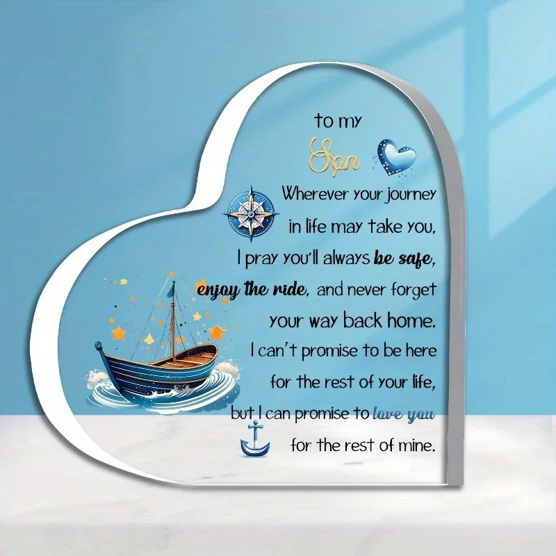 Acrylic Souvenir from Mom to Son - Nautical Theme Inspirational Quotes Safe Voyage Love Promise, Outdoor Indoor Decor Collectibl