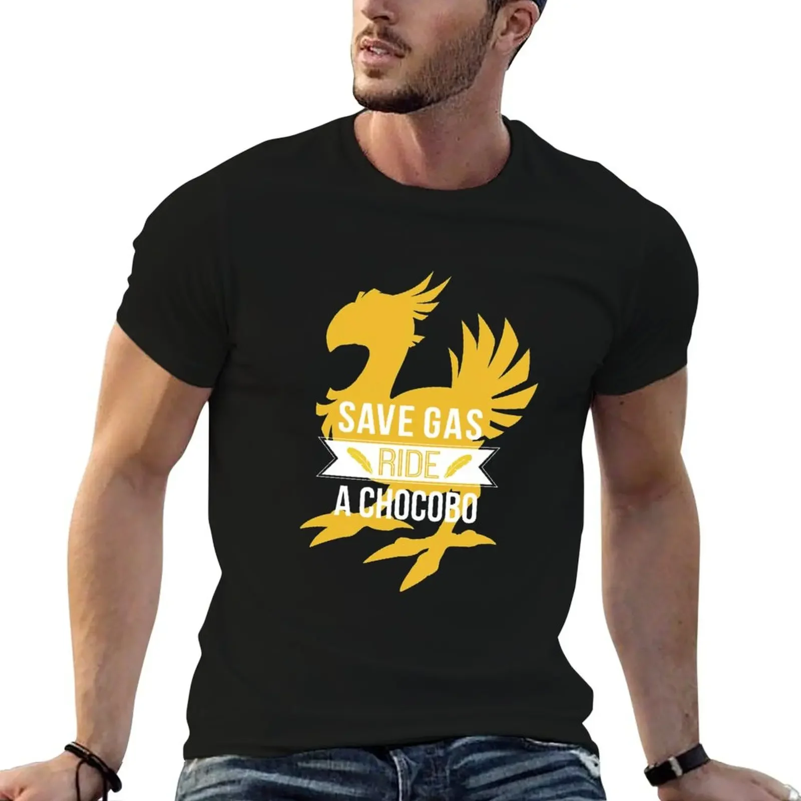 Save Gas Ride a Chocobo T-Shirt Short sleeve tee graphic tee shirt oversized t shirt clothes for men