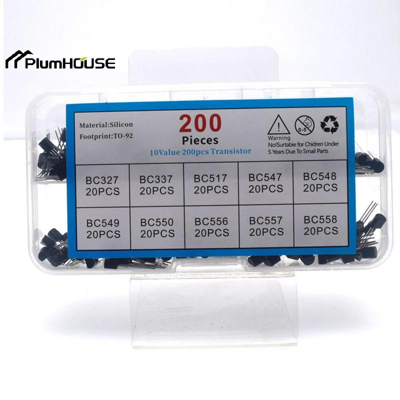 200Pcs TO-92 Transistor Kit 10 Types NPN PNP Bipolar Transistor Assortment For DIY Circuit Project Electronic Experiment Repair