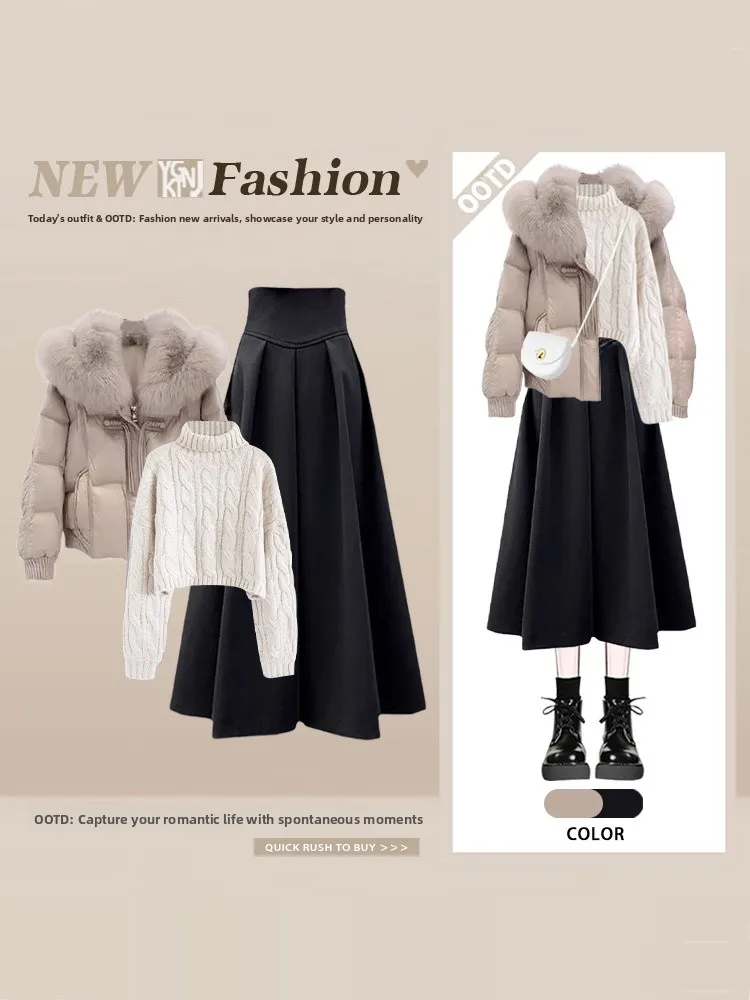 

Теплый роскошный зимний модный комплект Deep Cold Small Fraance Sle, хлопковое пальто, свитер, юбка, комплект футболок, комбинация