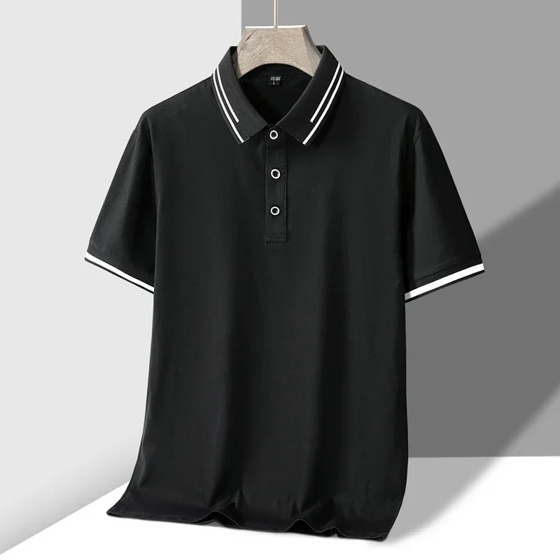 TFETTERS Men's Summer Polo Shirt Top Short Sleeve Turn Down Collar Solid Color Cotton White Casual T Shirt for Men Clothes