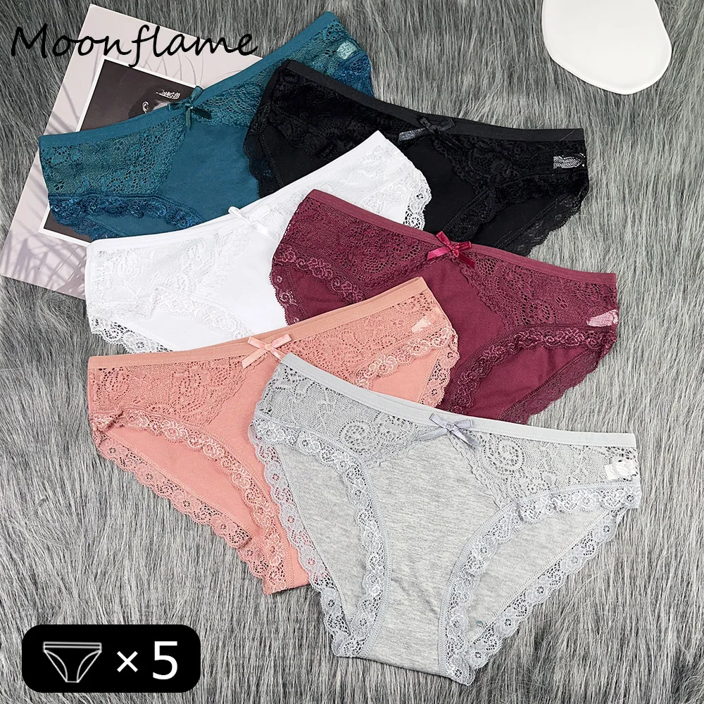 Moonflame 5 Pcs / Lots Underwear Girls Low Rise Cotton Briefs Sexy Lace Women's Panties