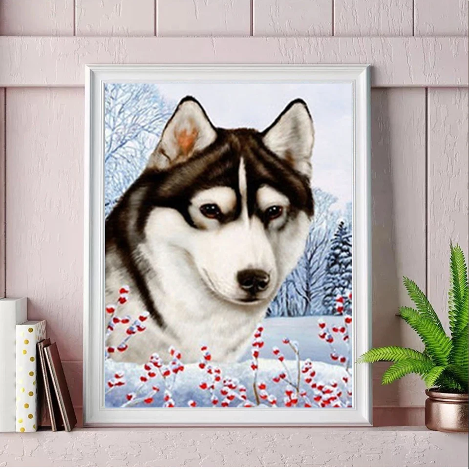 5D DIY diamentowe malowanie zwierząt Husky obraz pełny haft diamentowy pies Rhinestone mozaika zestaw do szycia krzyżykowego dekoracja mebli