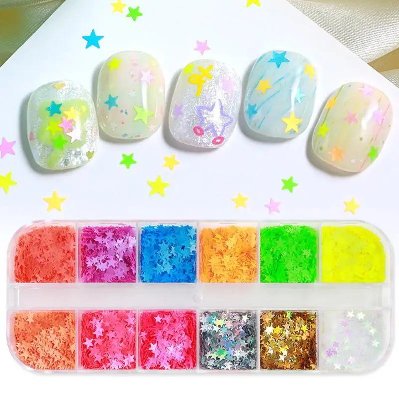 12 Grids Y2K Mini Laser Star Nail Sequins Glitter Five-pointed Stars Nail Flakes Accessories Fillers Manicure Decor