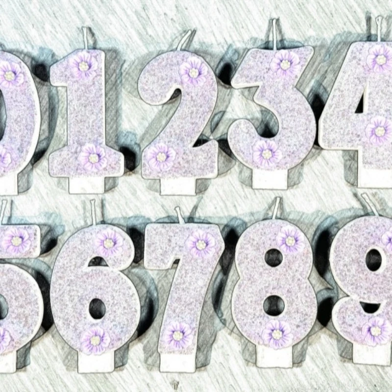 Фиолетовые цветы, свечи на день рождения, детский номер на день рождения, вечерние топперы для торта для первого девочки, ручная работа, сделай сам, номер, подарочное украшение