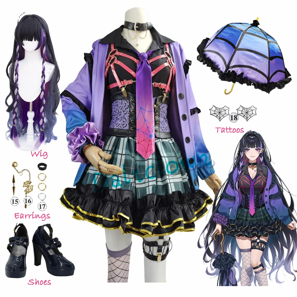 Vtuber XSOLEIL Meloco Kyoran Cosplay Costume Halloween Suit Women Outfit Dress Anime Clothing Wig Umbrella Shoes