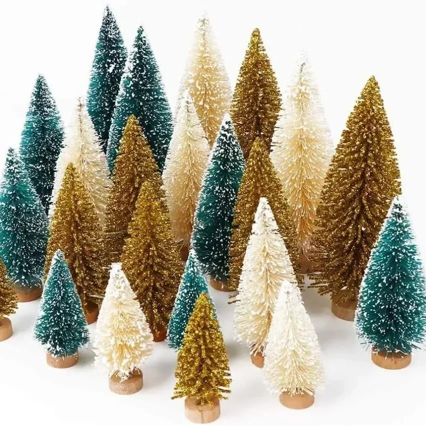 Mini Christmas Tree Stick White Cedar Desktop Small Christmas Tree Decor, Winter Snow Ornaments Trees for Xmas Party Home Party