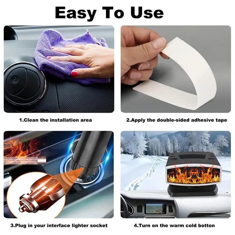 A99F-12V Portable Car Heater & Defroster,200W Defroster For Car Windshield With 360° Rotatable Base Black