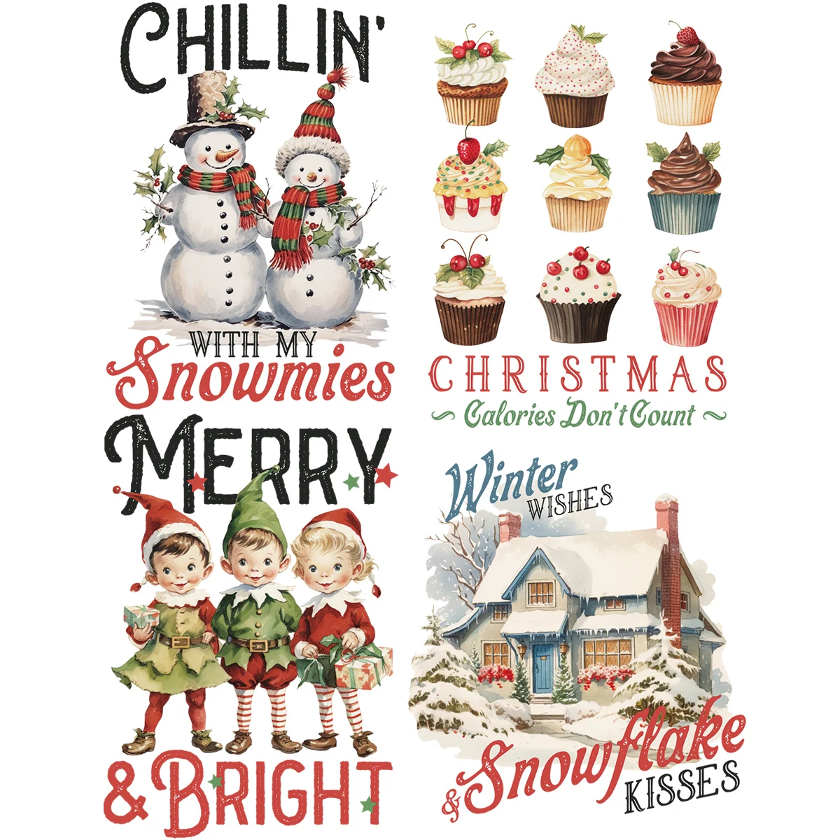 Snowy gift Heat Transfer Sticker  christmas cakes holidays Cuttable Iron On Patch  For Hoodies Backpacks Pillowcase