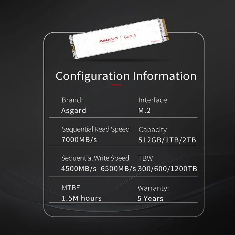 Imagem -04 - Ssd Rígido de Estado Sólido para Desktop Velocidade de Leitura até 7000 Mbps 512 gb 1tb 2tb Ssd Nvme Pcie 4.0x4 M.2 Asgard-an4