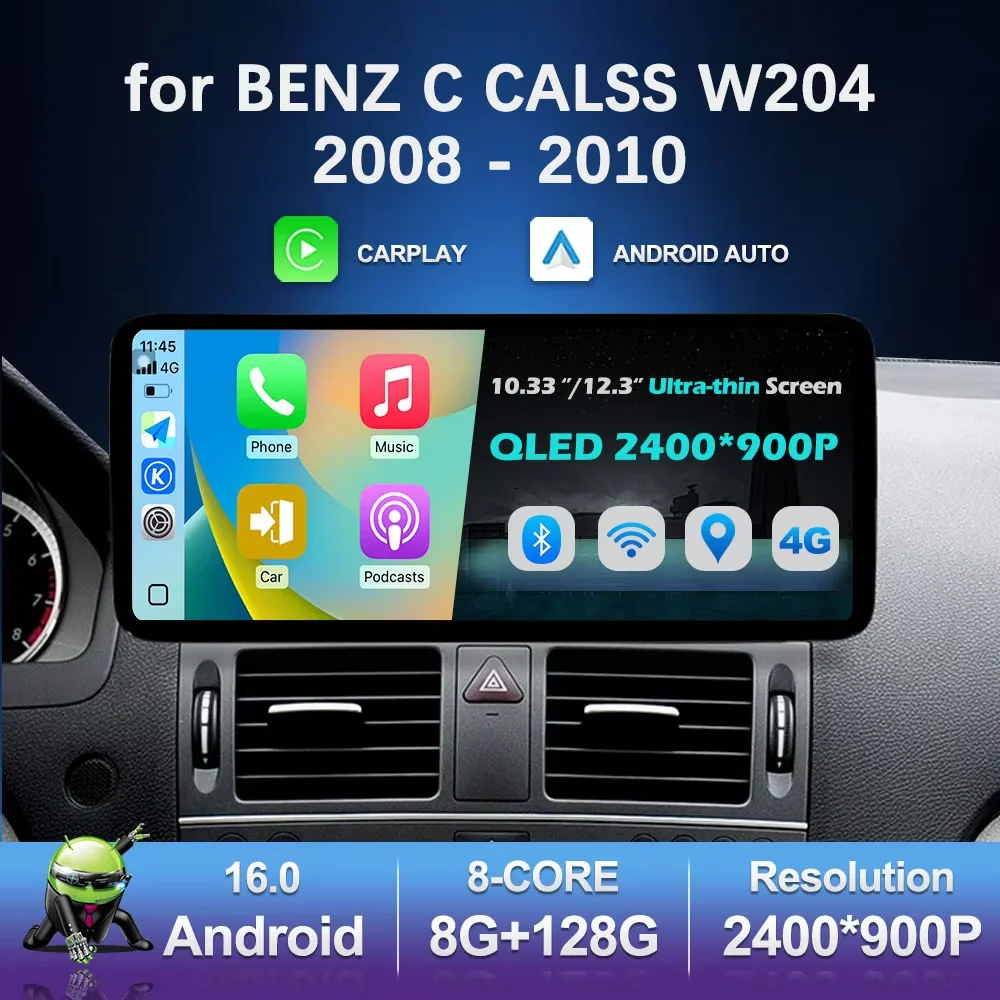 for BENZ C CALSS W204 2008 - 2010 Car Multimedia Video Player Carplay Android System 2.5 D Screen WiFi GPS Navi 4G BT Auto Tools