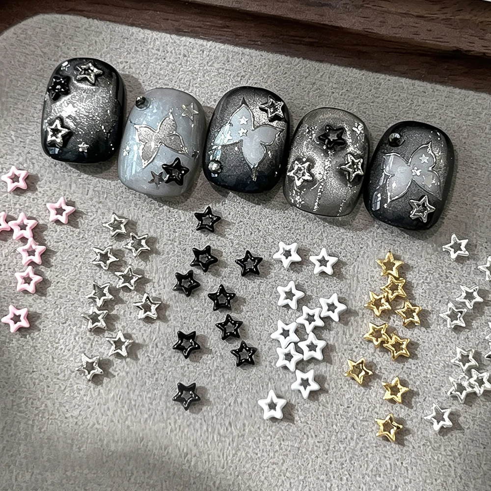 20Pcs Y2K 3D Metal Mini Stars Nail Art Charms 3D Cute Alloy Pink/Silver/Gold/White Star Nail Gems Flatback Hollow Star Nail Deco