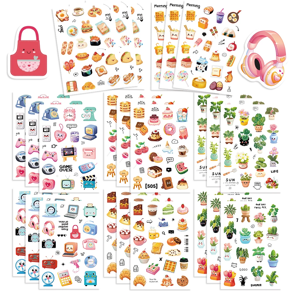 8/16/32pcs Cute Green Plants Snack Mix Puzzle Sticker DIY Phone Laptop Luggage Skateboard Make A Face Stickers Fun for Gift﻿﻿