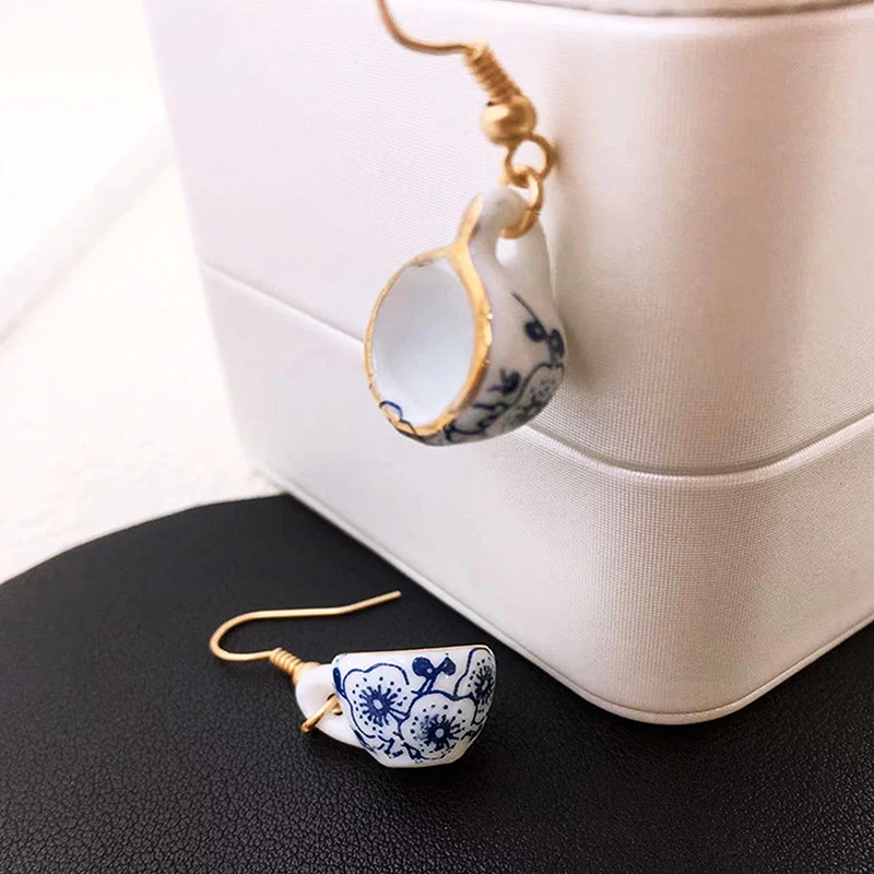 1Pair Vintage Handmade Ceramic Teacup Earrings For Women Enamel Cup Earring Jewelry Gifts