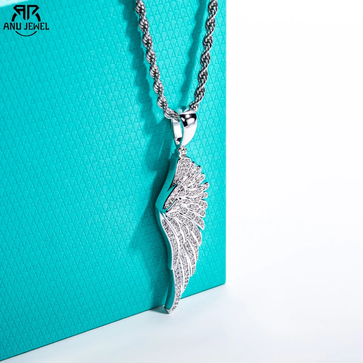 

AnuJewel Moissanite Angel Wings Necklace 14K Gold Plated Feather Pendant 60cm Layered Heavy Metal Hip Hop Jewelry for Men&Women