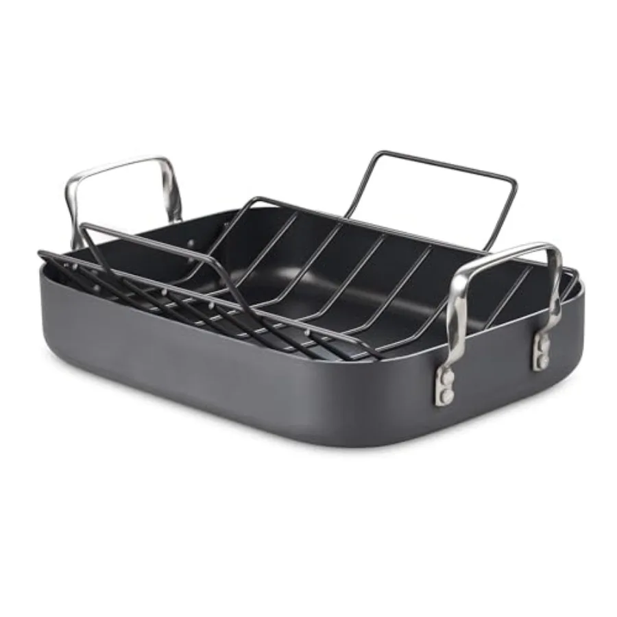 

Turkey Roasting Pan wit Rack ard Anodized Nonstick 16-Inc x 12-Inc Cicken am Roaster Pan Multi-U Grill Pan wit andles lack
