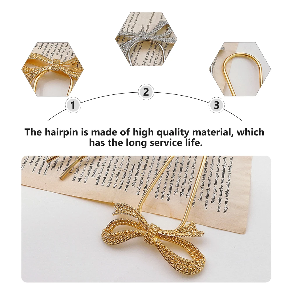 

2 Pcs Hair Bow Hairpin for Women Wedding U Shaped Hairpiece Metal Alloy -shaped Hairpins