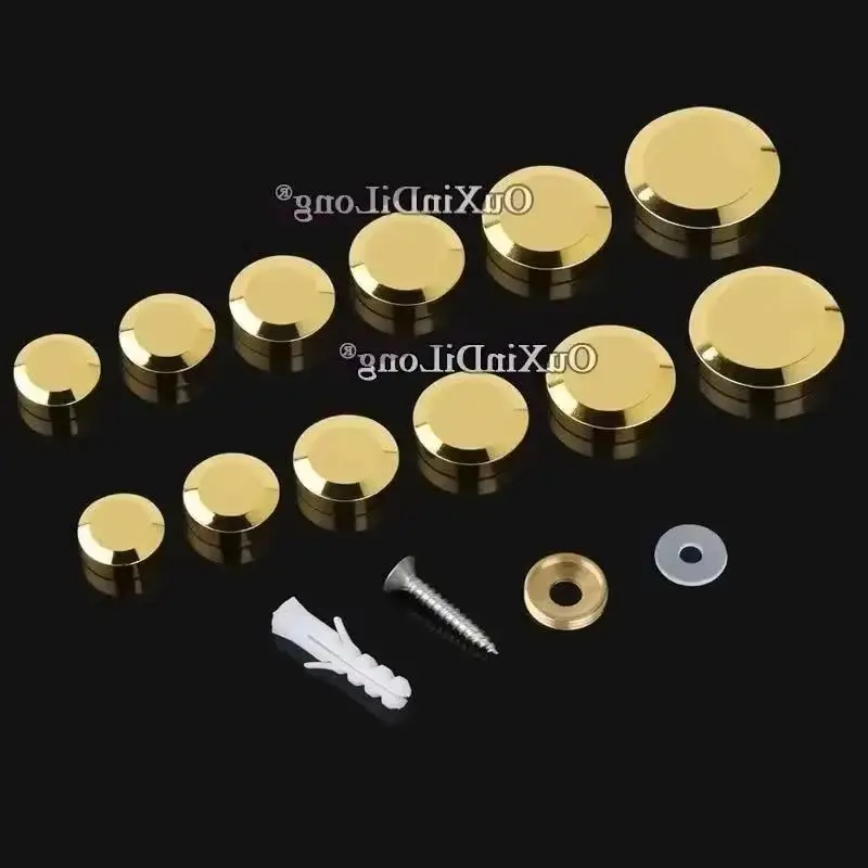 Luxury Gold 100PCS Pure Brass Oblique Advertising Nails Acrylic Billboard Sign Glass Mirror Nails Screws Gold Decorative Caps