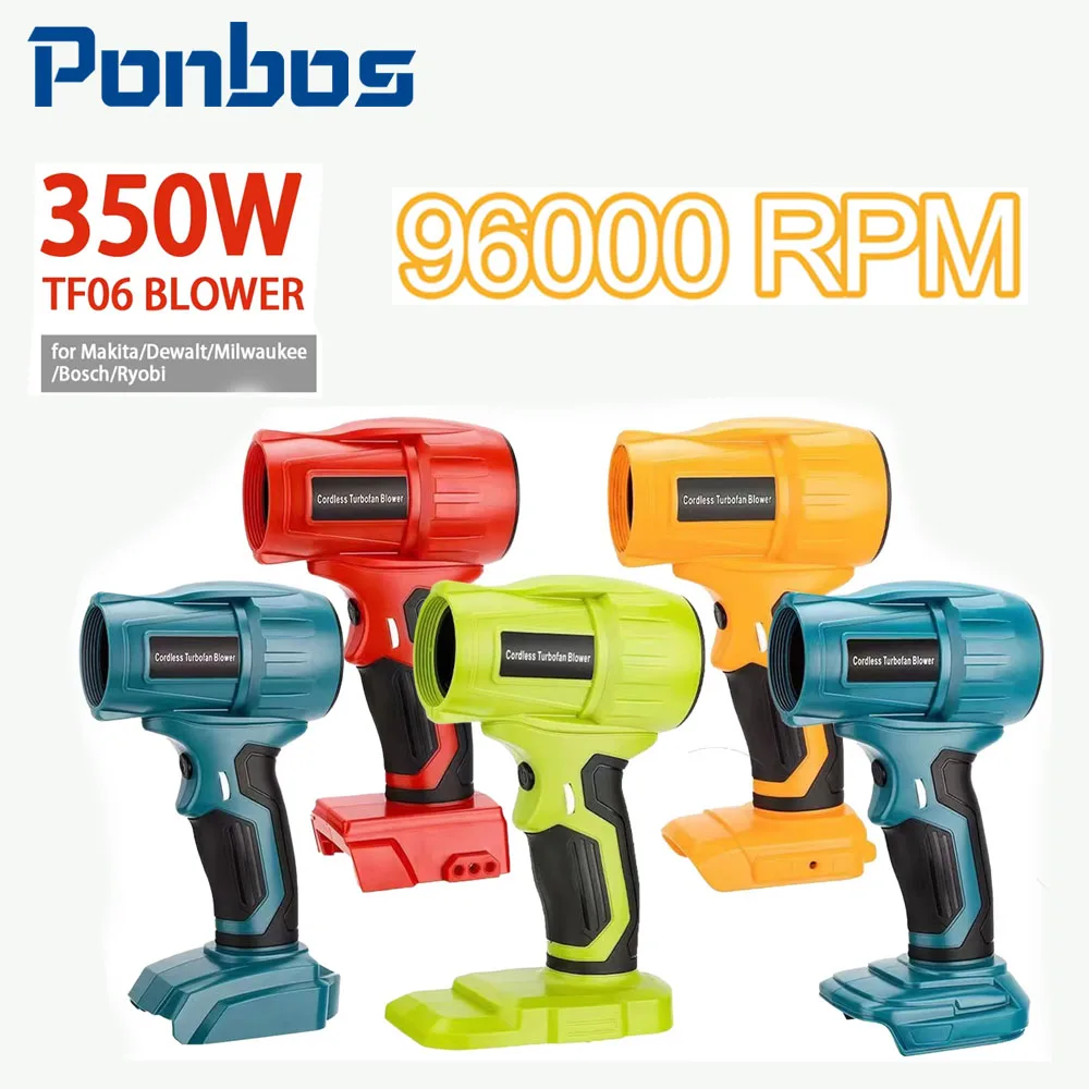 

Ponbos High Power Turbo Jet Fan Handheld Multifunctional Blowing Dryer Home Leaf Blower Car Dust Blower 18-20V Battery