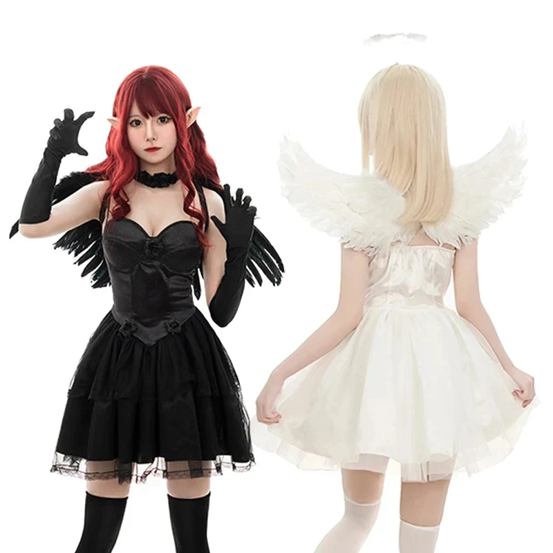 

❤️❤️❤️Carnival Halloween Lady Fallen Angel Demonic Costume Dark Desir Halo Feather Wings Spooktacular Cosplay Fancy Party ❤️⭐️❤️