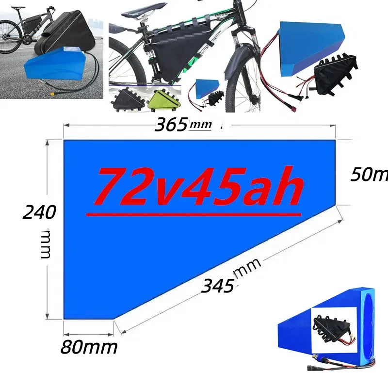 72v 45Ah lithium ion triangle battery BMS li ion 20S for 500w - 6000w-7000w-8000w Mountain Bike scooter Motorcycle + 10A charger