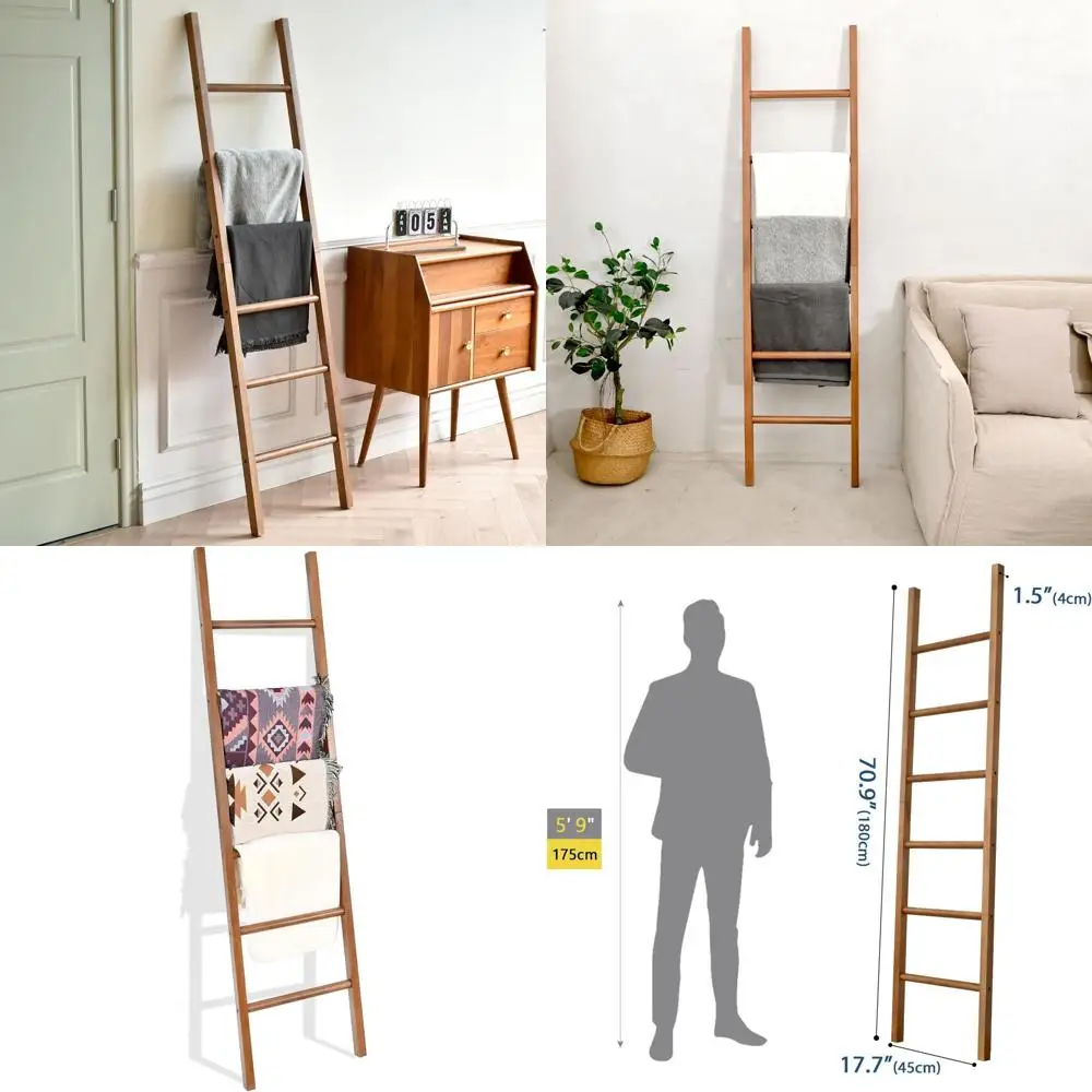 

Wooden Blanket Ladder, Rustic Towel Rack for Living Room & Bathroom, Decorative Quilt Holder