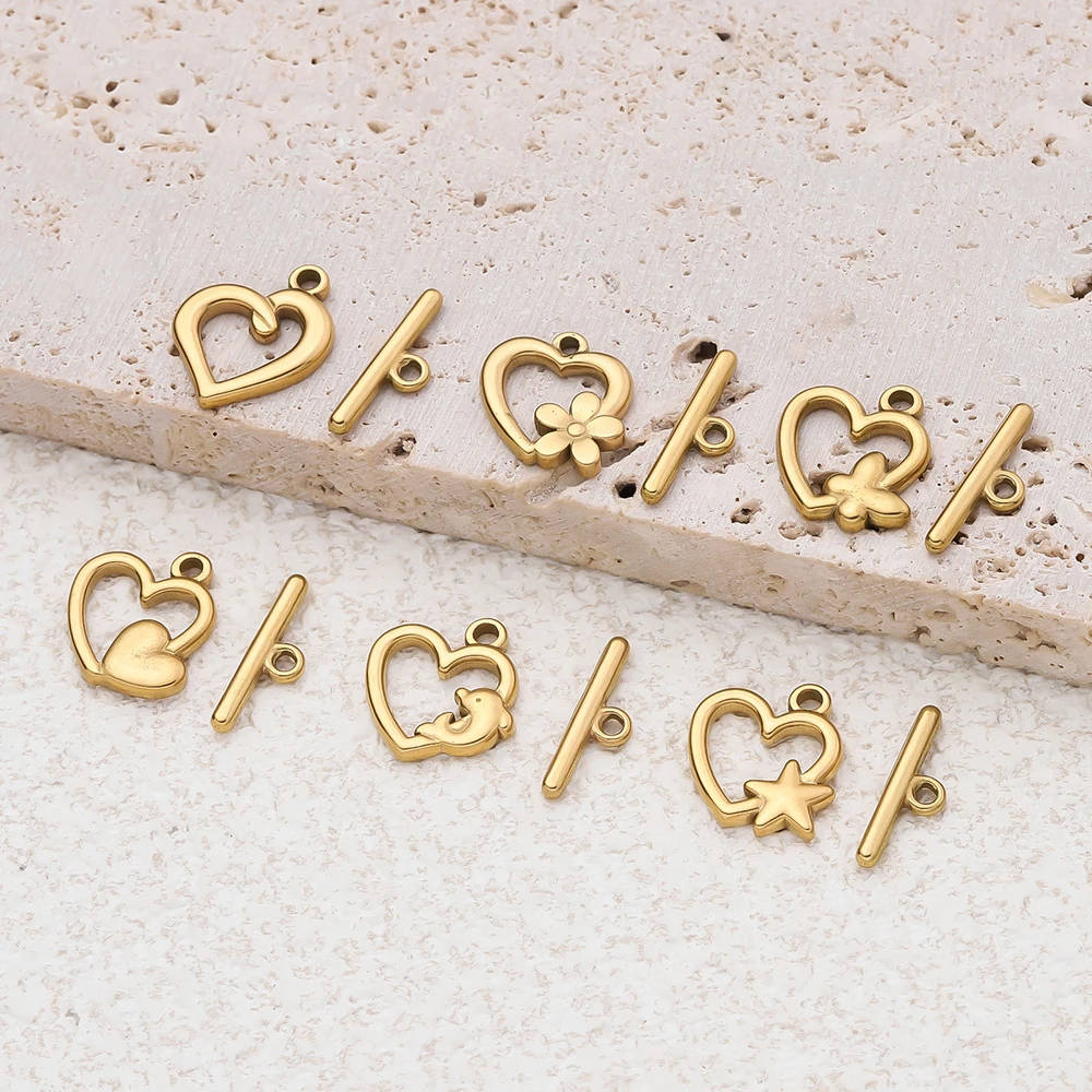 

2PCS Stainless Steel 6 Styles Heart OT Toggle End Connectors Bar and Ring Clasp Closure for DIY Jewelry Bracelet Necklace Making