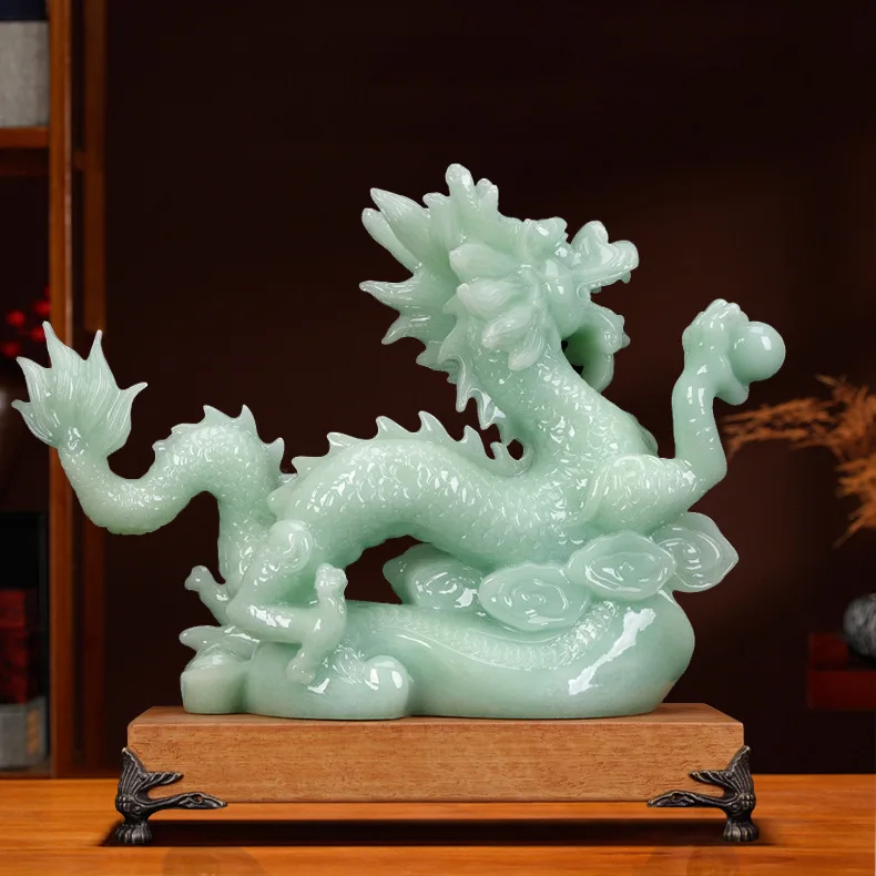 Chinese Lucky Money Dragon Jade Ornaments Crafts Home Living Room TV Cabinet Decorations Opening Gifts Office Desktop Decor