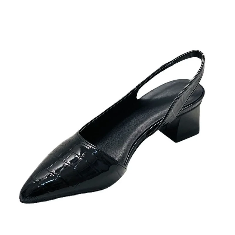 Sandali estivi da donna in pelle PU con punta a punta Décolleté da ufficio con tacco quadrato da donna Scarpe classiche da donna Calzature taglie