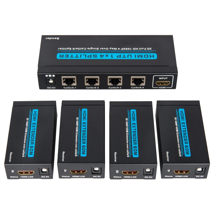 1X4 Port Over Cat5e/Cat6 Ethernet Cable HDMI Splitter Extender