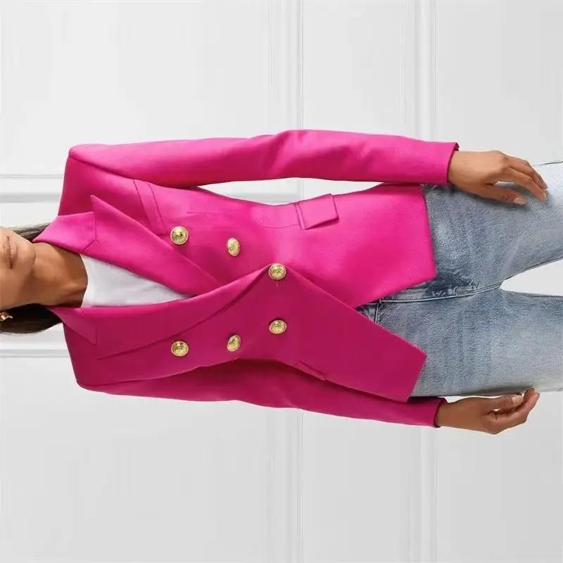 ファッションデザイン ダブルロウメタルバックル スーツジャケット 新作 2026 春秋 スーツトップ レディースブレザー スリム 多用途 スーツコート 女性用