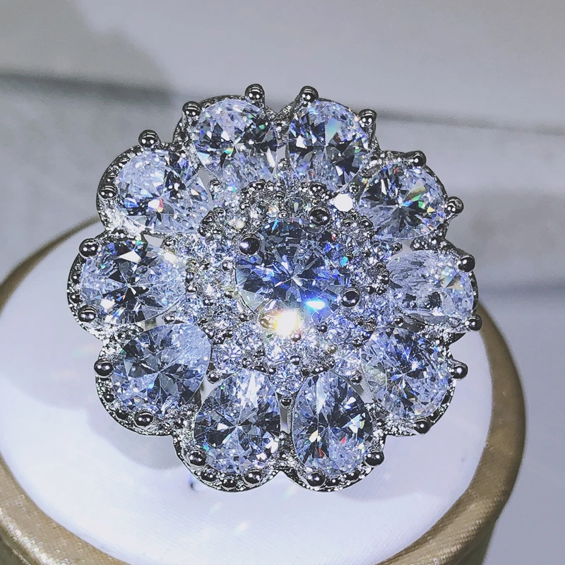 Women's 925 Sterling Silver Multi-stone Glittering Big Ring