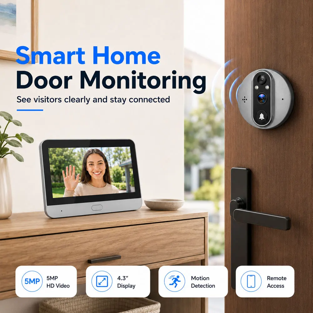 Tuya SmartLife 5MP 166° Wide View Angle Digital 5200mAh Wire-Free Peephole Doorbell Camera Video Intercom Home Security Door Eye