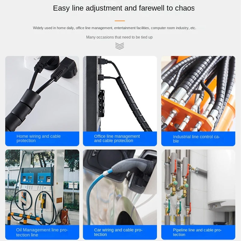 Flexible Spiral Cord Organizer Storage Line Protector Black Plastic Desktop Tidy Cable Accessories