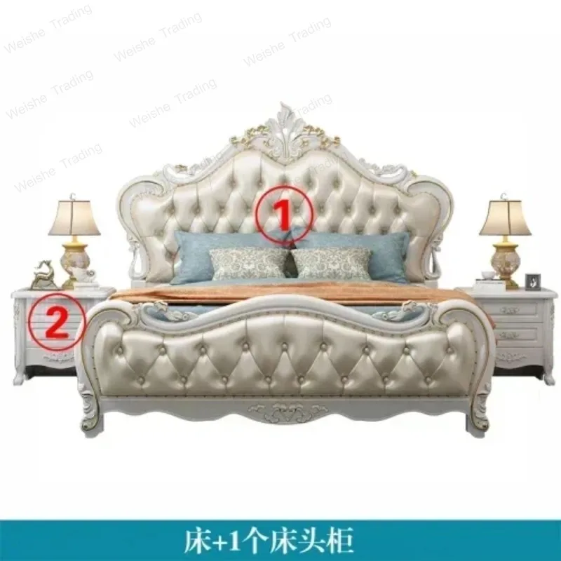 

Leather Aesthetic Bed Modern Storage Nightstands Queen Bed Frame Multifunctional Home Furniture