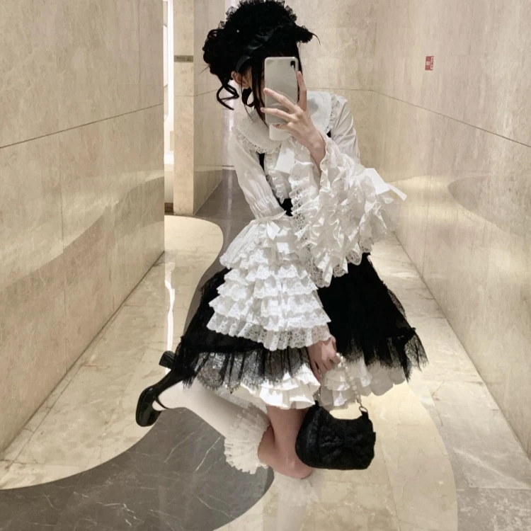 

Милые универсальные рубашки Lolita Jk, женские весенние новые белые блузки 2021, кружевные лоскутные топы с длинными рукавами Y2k, Mujer