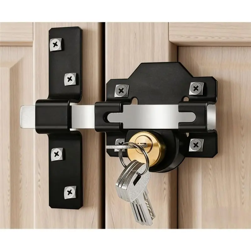 VEHO-Long Throw Gate Lock, Both Sides Locking, Fit For Right & Left Wooden Door, 5 Keys Supplied (50Mm)